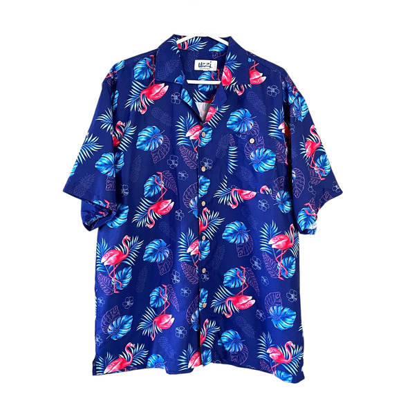 UZZI Amphibious Gear Men’s Size XL Pink Flamingo Button Down Short Sleeve Shirt - Picture 1 of 6